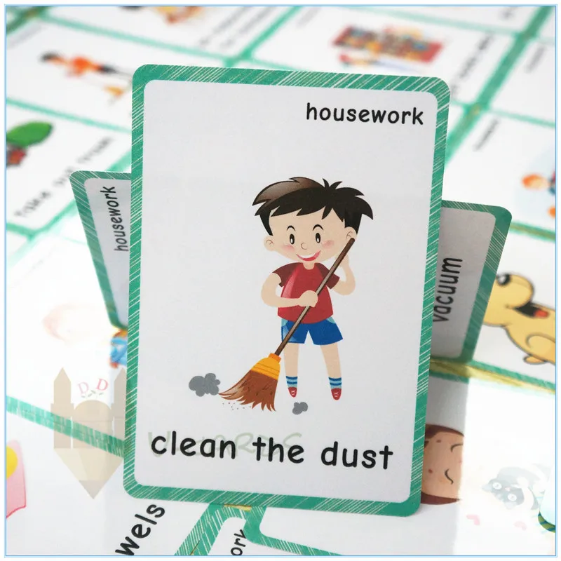 28pcs Housework English Flashcards For Children Early Learning