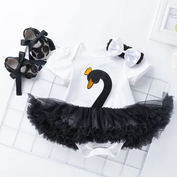 

Baby Girl Swan Short-Sleeved Baby's Gown Shoes Three-Piece Suit Children's Clothing toddler girl christmas outfits