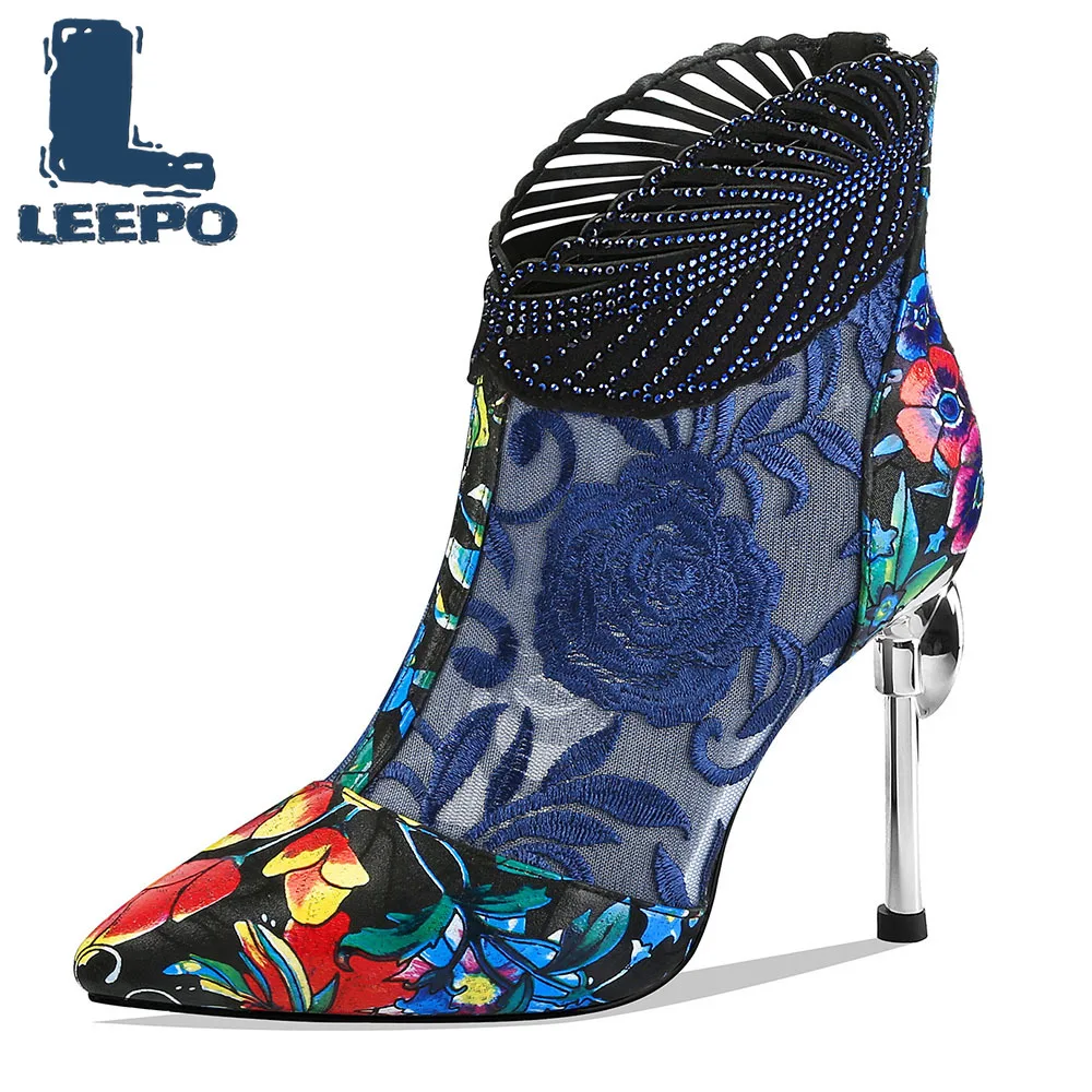 

Summer Boots for Women Super High Heels Cow Leather Perforated Net Boots Woman Party Hollow Mesh Summer Ankle Boots Ladies Shoes