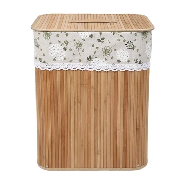 

Bamboo Laundry Hamper Portable, Dirty Clothes Storage Basket with Lid and Removable Liner, Large Storage Clothes Bin, Suitable f