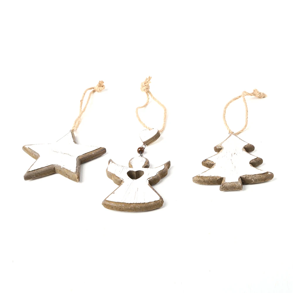 

3PCS/Set Home Decoration Durable Wooden Small Party Hanging Ornaments Rustic Crafts Star Christmas Tree Angel Retro Exquisite