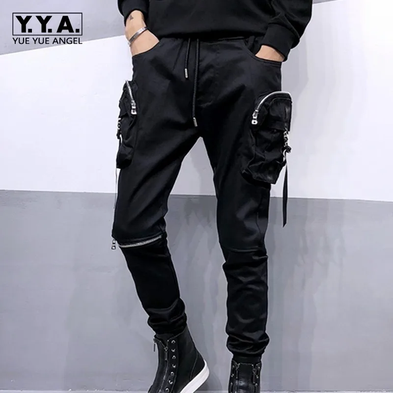 

New Trend Mens Black Slim Korean Harem Size S-3XL Comfort Hip Hop Trousers For Male Casual Zipper Multi-Pocket Pants