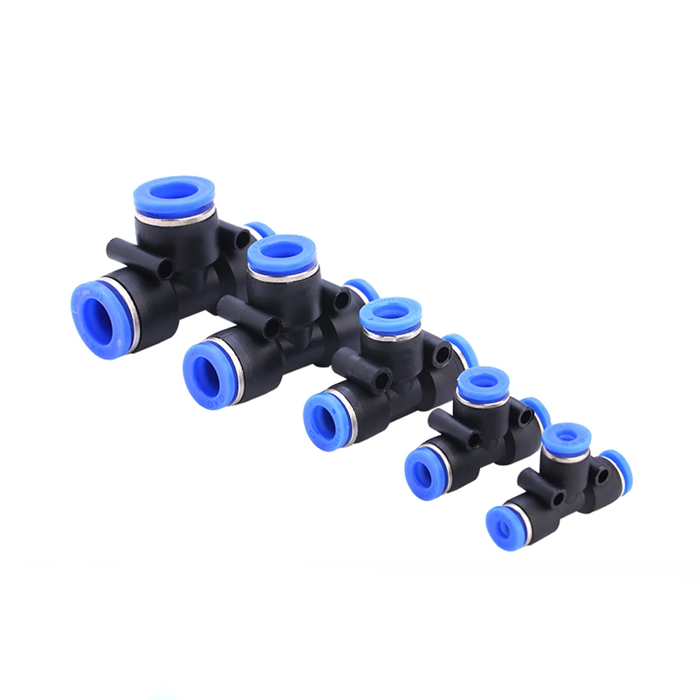 10pcs OD Hose Tube Push In Air Gas Fitting Quick Connector Adapters Black 3 Way T Shaped Tee Pneumatic Fittings PE 4mm To 16mm For home Color : 10mm 8mm 10mm 