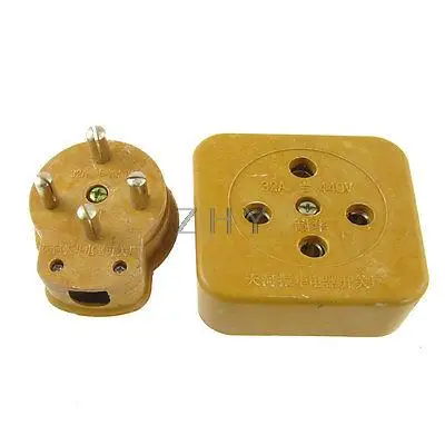

Yellow Round Pin Three 3 Phase Four 4 Wire Industrial Socket Plug Set 32A 440VAC