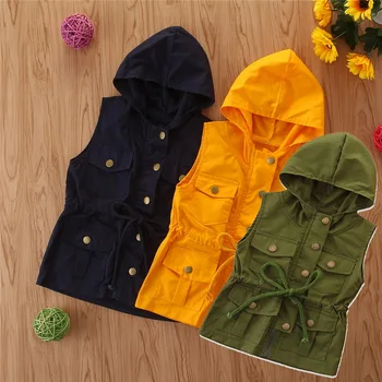 

Baby Clothes 2020 Autumn New Children Hooded Vest Small and Medium-sized Children Denim Sleeveless Single-breasted Waistcoat