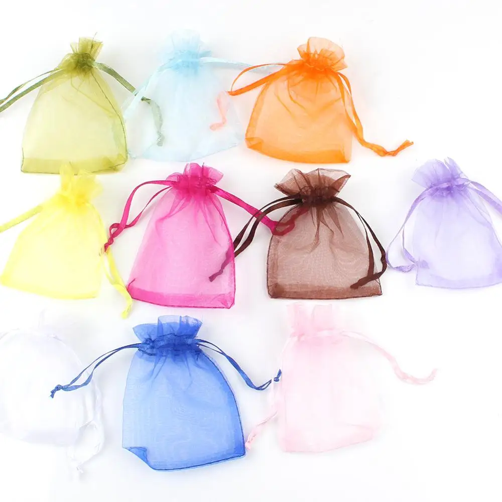 Bolsas de Organza dibujables para regalos, embalaje de exhibición de joyas, decoración de fiesta de boda, 50 piezas, 7x9, 9x12, 10x15, 13x18cm