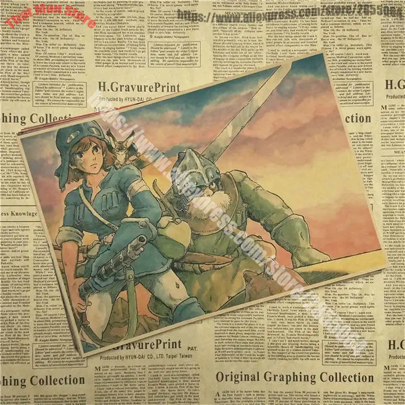 Комикс Nausicaa долина ветра ретро-постер к фильму крафт-бумага декоративная живопись - Цвет: Темный хаки