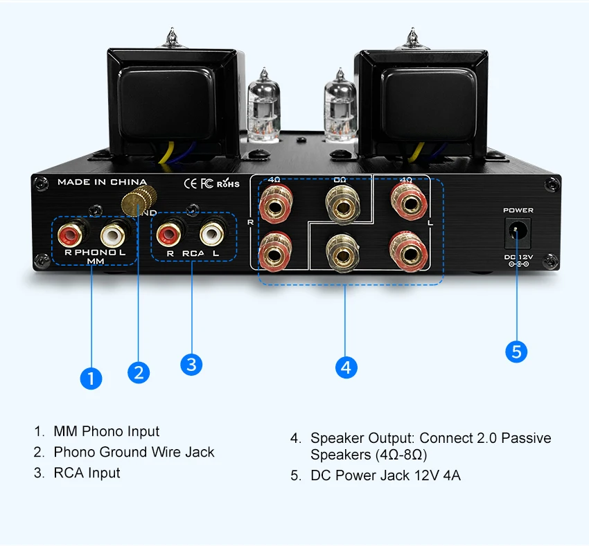 Fxaudio Tubep1 Mm Phono Amplifier For Turntable Tube 6j1+6p1 Single