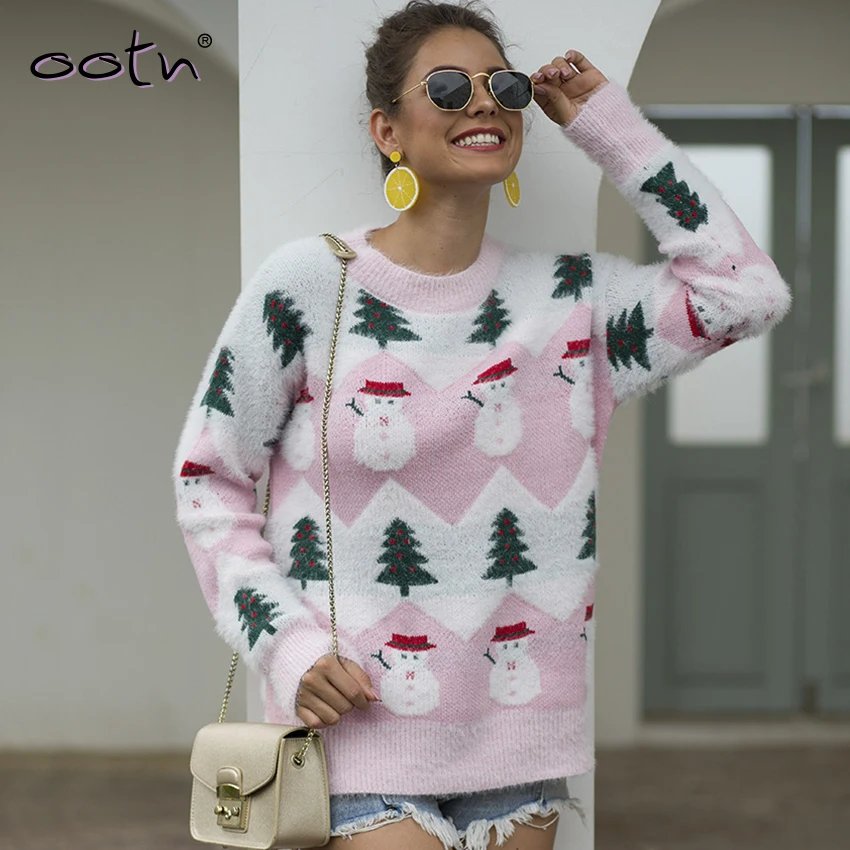 

Long Sleeve Pullover Sweater-Women O-Neck Loose Winters Sweaters 2019 New Print Snowman knitted Sweater Streetwear Ladies