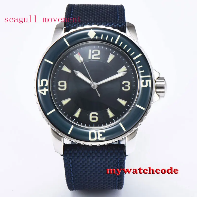 green D seagul 45 мм CORGEUT зеленый стерильный циферблат черный стерильный циферблат Супер Светящиеся знаки miyota 8215 автоматические мужские часы - Цвет: green D seagul