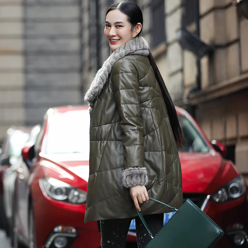 

Sheepskin Real 100% Coat Female Mink Fur Collar Down Jackets Winter Jacket Women Genuine Leather Jacket Chaqueta Mujer
