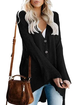 

Lugentolo Women Sweater Autumn and Winter New Single-breasted Trumpet Sleeves Thin Loose Casual Knitting Plus Size 3XL