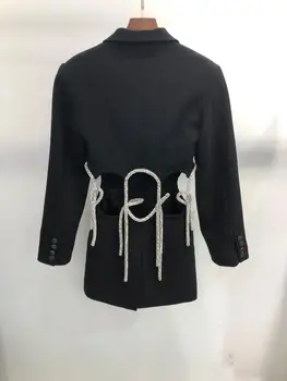 

2020 Runway Fashion Retro Black Jackets Women Turn down Collar Diamonds Single Button Hot Sale Jacket Vintage Top Fashion Slim