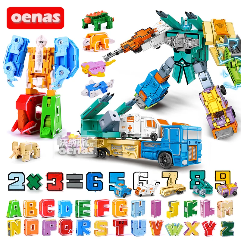 

26 letters 10 Number Transformation Creative Assembled Alphabet action deformation Robot Educational Building Block kid Toy gift