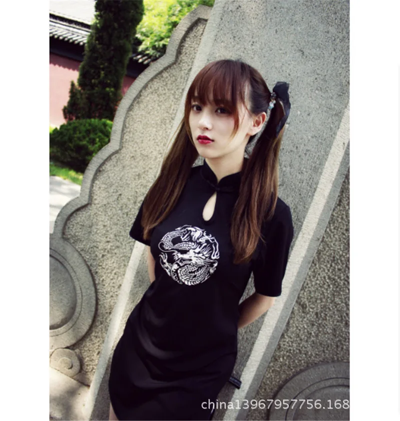 Летняя одежда Harajuku винтажное темное мягкое платье Чонсам для девочек модное женское платье