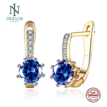 INALIS, новинка, простой стиль, серьги-гвоздики, голубой/белый цвет, циркон, круглые серьги для женщин, девушек, ювелирное изделие, подарок