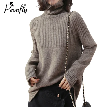 

PEONFLY Knitted Sweater Women Turtleneck Casual Solid Color Pullover Autumn Winter Long Sleeve Jumper Soft Tops Pull Femme