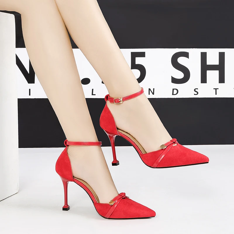 Sandali con tacco; на шпильке; Обувь на высоком каблуке пикантные красные женские сандалии в деловом стиле; sandalias de verano mujer пряжка с постепенным увеличением № 55 обувь