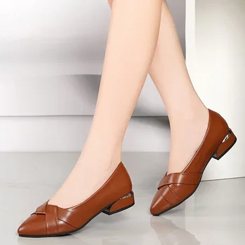 

New Classic Spring Summer Autumn Womens Pointed Toe Square Middle Heel Ladies Mothers All Matching Working Shoes