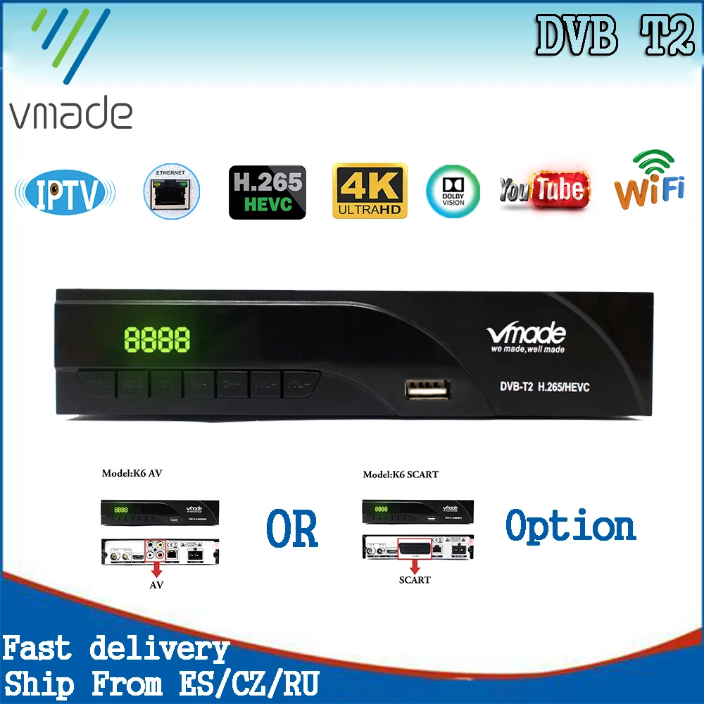 

Vmade 2020 Digital TV Set-Top box DVB T2 HEVC H.265 HD 1080P terrestrial receiver DVB T2 TV Tuner with RJ45 support YouTube H265