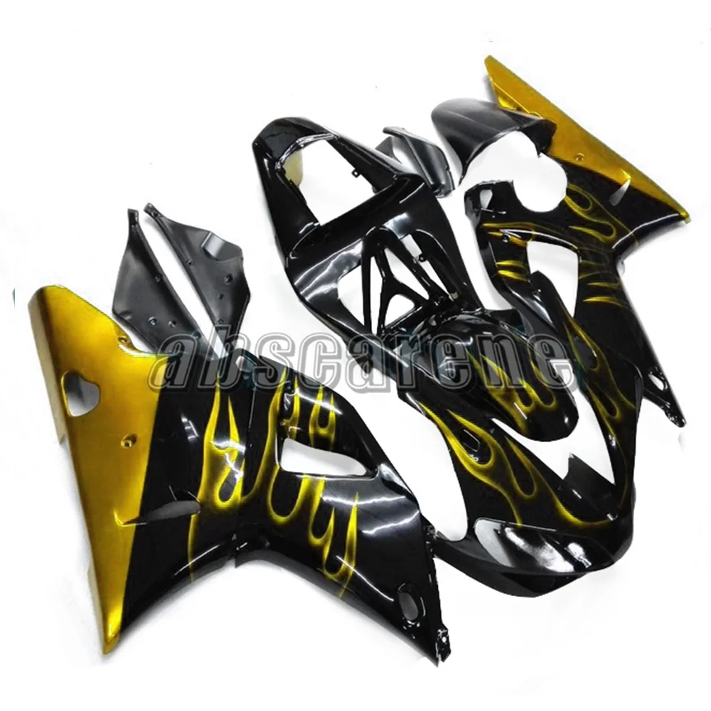 R1 2001 литья полный обтекатель комплект для Yamaha YZF1000 R1 2000 2001 YZF R1 00 01 ABS пластик Кузов черный с золотым пламенем