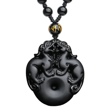 

Natural Obsidian Double Pixiu Pendant Jewelry Fine Jewelry Lucky to ward off evil spirits Auspicious Amulet Pendant Jewelry