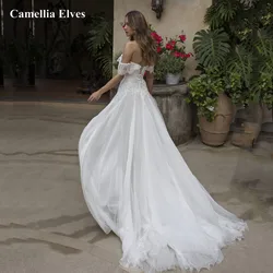 Boho A-line Wedding Dress Sexy Off The Shoulder Beach Style Bride Dresses Sweetheart Lace Bridal Wedding Gowns Robe De Mariee