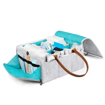 

New Large Diaper Caddy Organizer Baby Nursery Storage Basket With Zipper Lid And Leather Handle Baby Shower Gift Wipes Stacker B