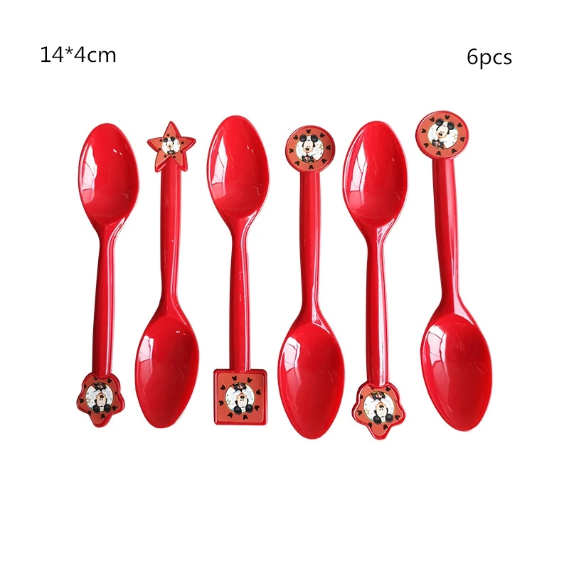 Spoon 6pcs Вечерние Пригласительные открытки с изображением Микки Мауса, красная тема для свадьбы, дня рождения, вечеринок, Детские душевые декорации, пригласительные открытки - Цвет: Spoon 6pcs
