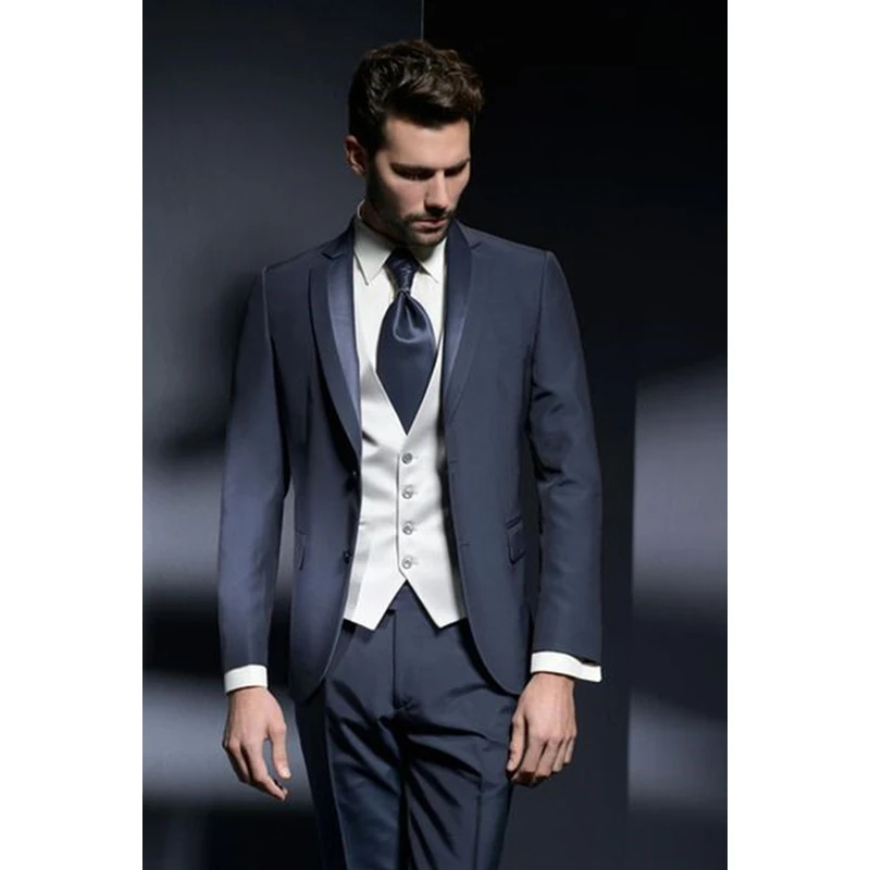 

Custom Made Navy Blue Men Suits Slim Fit Skinny 3 Piece Italian Groom Tuxedos Wedding Groom Classic Suits (Jacket+Pant+Vest)