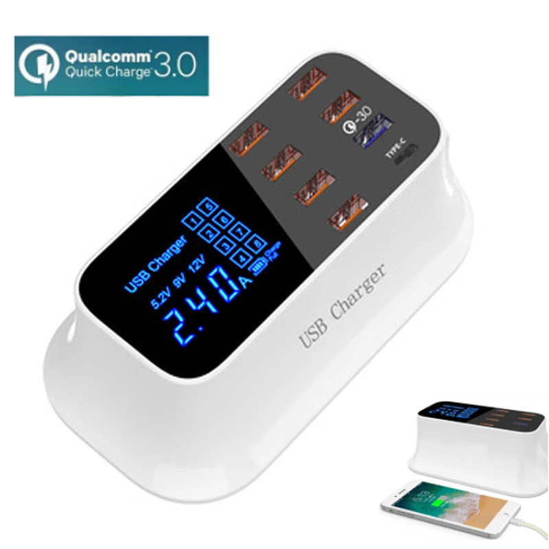 QC3.0 Быстрая зарядка USB зарядное устройство Smart usb type C зарядное устройство станция Led дисплей Быстрая зарядка USB ЗУ для мобильного телефона адаптер