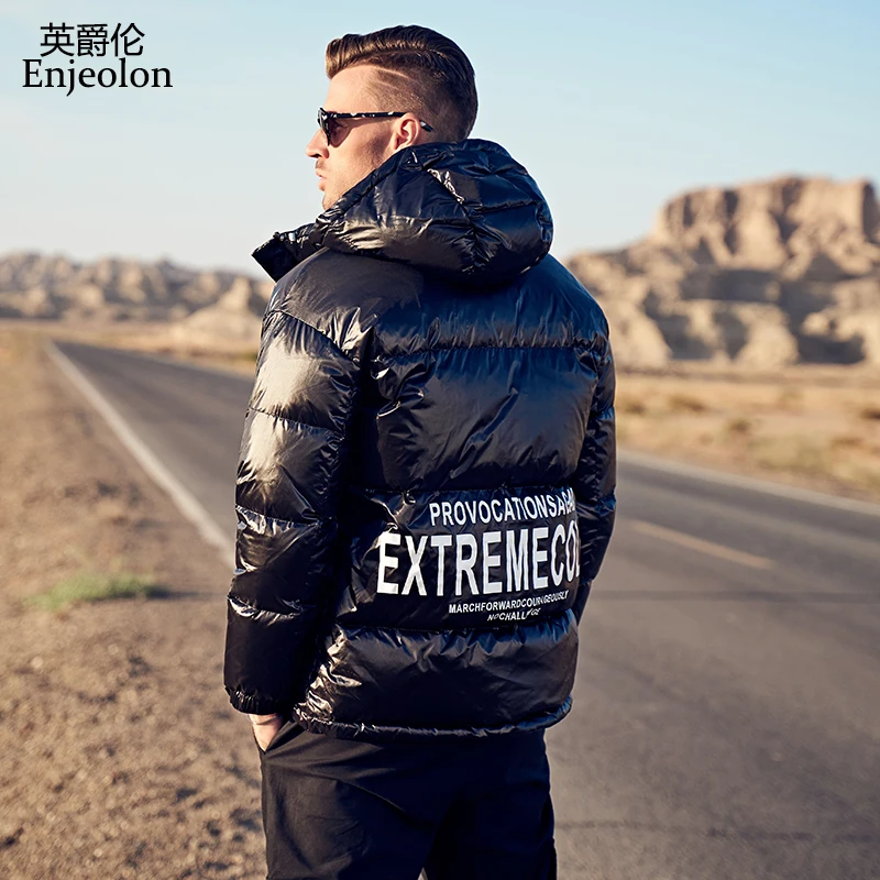 Enjeolon, брендовая мужская зимняя куртка, трендовая, с капюшоном, с буквенным принтом, ветрозащитная, теплая, с подкладкой, парка, Мужское пальто размера плюс, 3xl, YR937