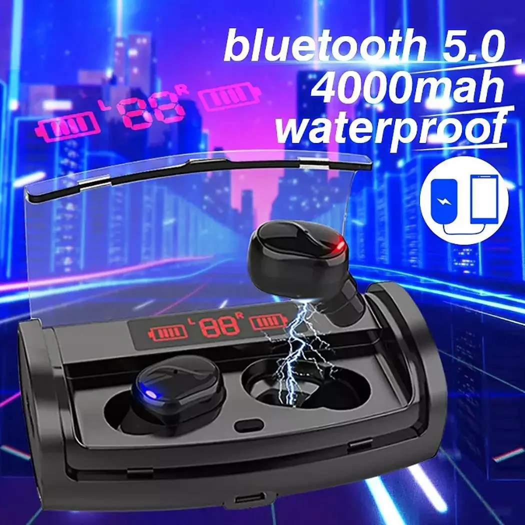 Wireless Earbuds In-Ear Bluetooth 5.0 TWS Headset Waterproof Binaural Stereo Earphones with 4000 mAh Charging Case Microphone