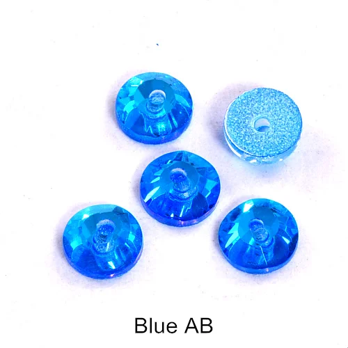Blue AB 3 мм-10 мм круглые неоновые пришитые Стразы с отверстием, стеклянные стразы для шитья, светящиеся в ультрафиолете для свадебного платья B1329 - Цвет: Blue AB