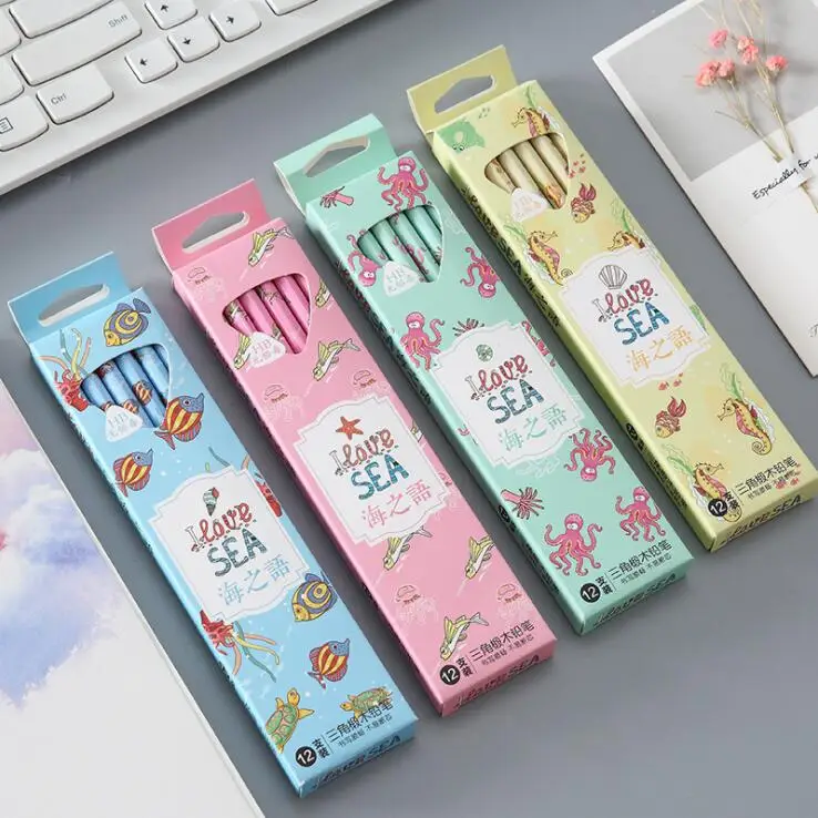 

12pcs/lot Kawaii Octopus Fish Wood HB Pencil With Eraser Children Study Drawing Pencils Kids School Stationery