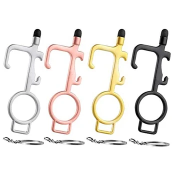 

No Press Door Opener Tool, EDC Anti Press Tool Handheld Keychain Tool Hands Free Keys Non-Contact Door Opener (4 Pack)