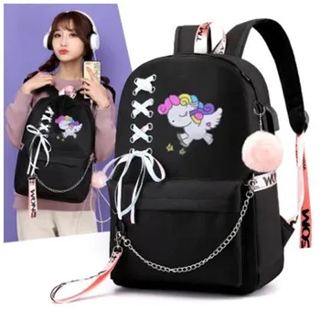 

Fashion Mochila Women Backpack Unicorn Backpack School Bags for Teenage Girls Usb Charge Laptop Backpack Ribbon Travel Bagpacks