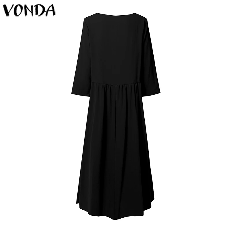 VONDA, винтажное Хлопковое платье для беременных, Женская туника, богемные вечерние платья, повседневные однотонные платья-рубашки для беременных
