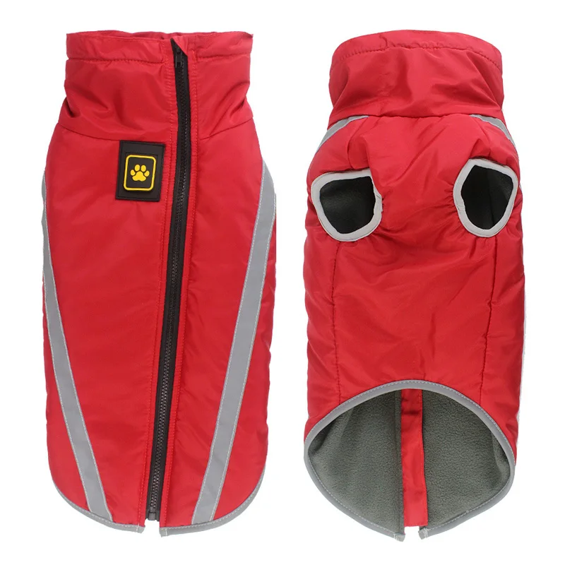 discount  Waterproof Dog Clothes for Large Dogs Winter Warm Big Dog Jackets Padded Fleece Pet Coat Safety Ref