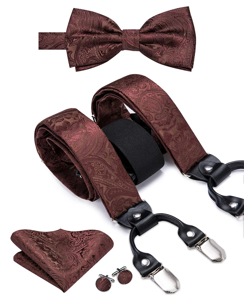BD-3030 Hi-Tie роскошный Шелковый мужской комплект на подтяжках модное Золотое Платье на подтяжках с цветами и галстуком-бабочкой кожаный металлический 6 зажимы Подвески подтяжки - Цвет: BD-3030