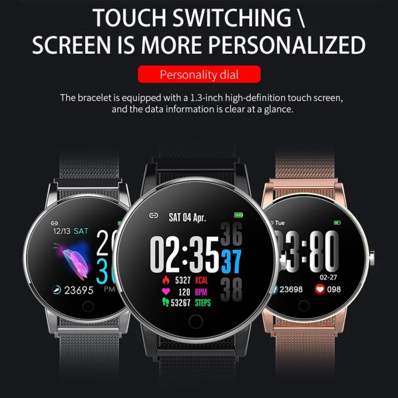 Смарт-браслет для Bluetooth, экран 1,3 дюйма, IP68 водонепроницаемый шагомер, измеритель температуры, кровяное давление, монитор сна, спортивный браслет