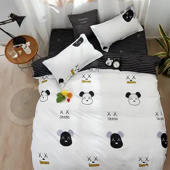 

Black and White Color Bear Bedclothes Single Size Kids Bedding Set Reactive Printed Queen Size Bed Cover King Bed Linens Euro
