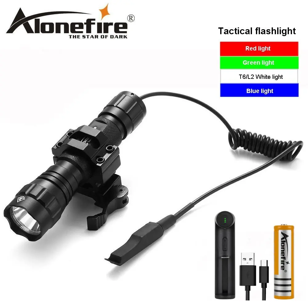 Тактическая вспышка AloneFire 501Bs XM L T6 L2 белый свет s/зеленый/синий/красный фонарь с