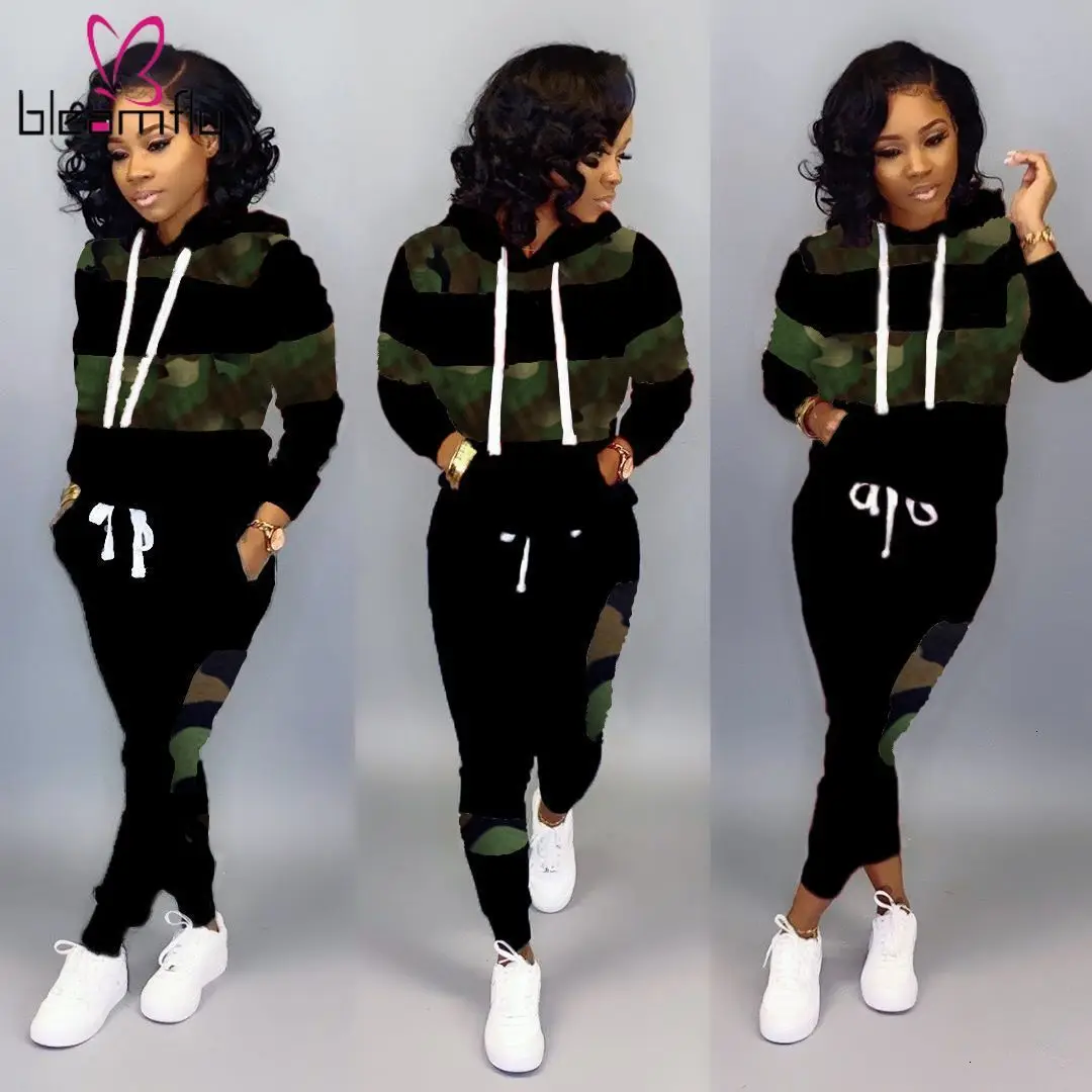 New Autumn Women Leopard Printed Patchwork Set Long Sleeve Hooded Tops Pencil Pants Two Piece Sets Plus Size Outfits Tracksuits | Женская