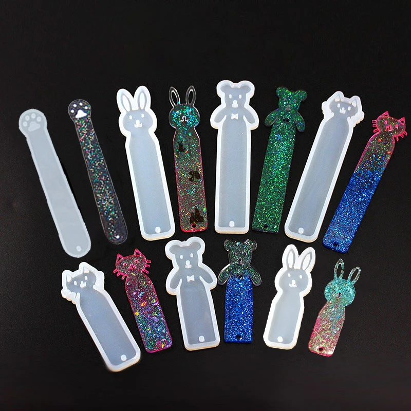 

5PC/SET Cat Rabbit Animal Epoxy Resin Bookmark Molds Handmade Jewelry Accessories Silicone Bookmark Mould With Hole DIY Crafts