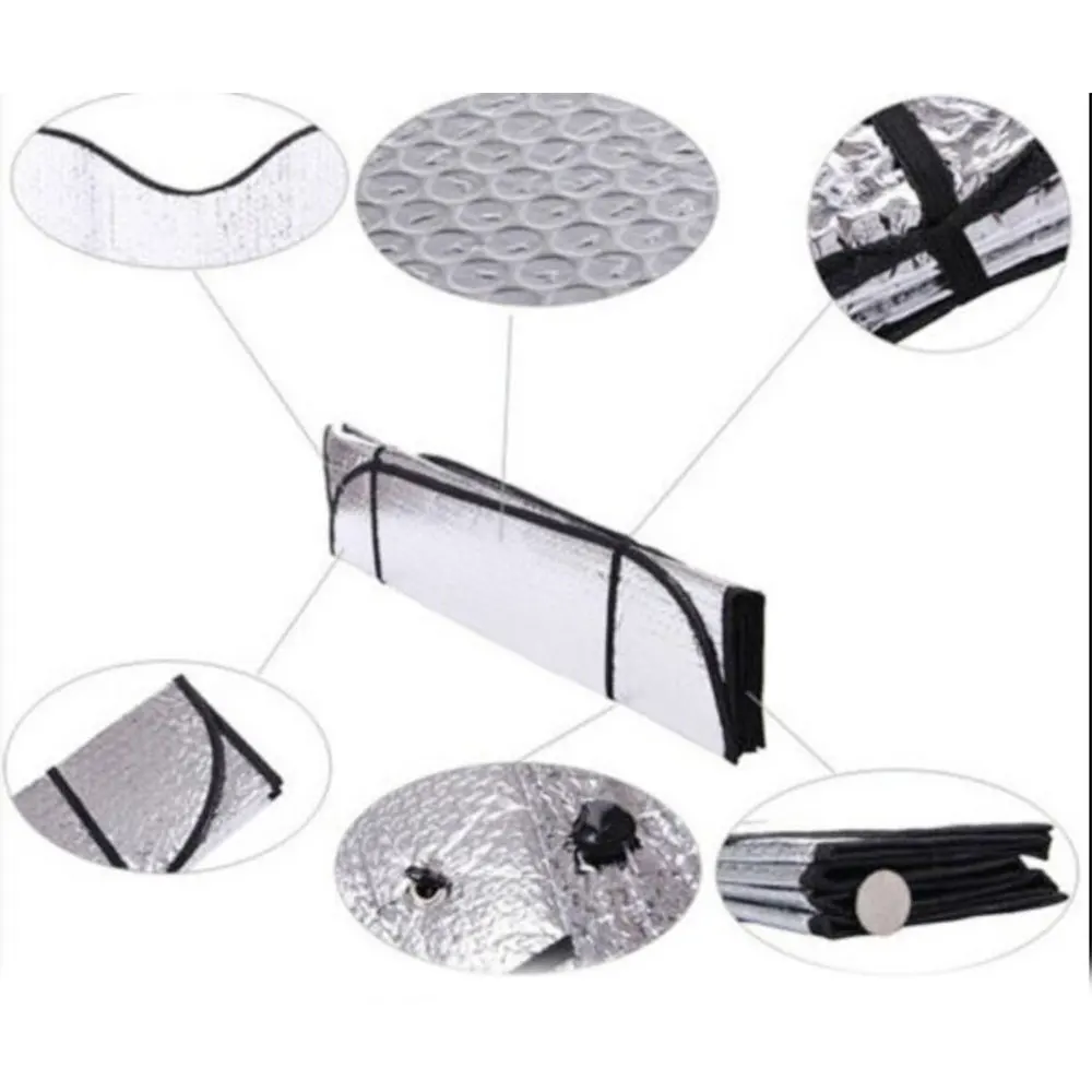 Windshield Cover Curtain Foldable Suction Cup Car Sunshade 140x70cm Silver Durable Motorcycle