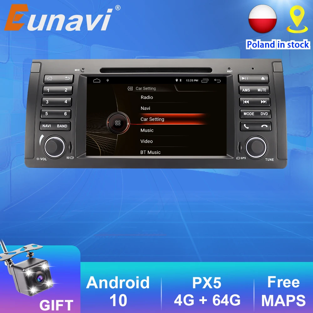 Eunavi 1din 7'' Android10 Car dvd Multimedia player For BMW E53 E39 X5 Auto radio car droid Stereo with DSP 8core 4GB 64G wifi