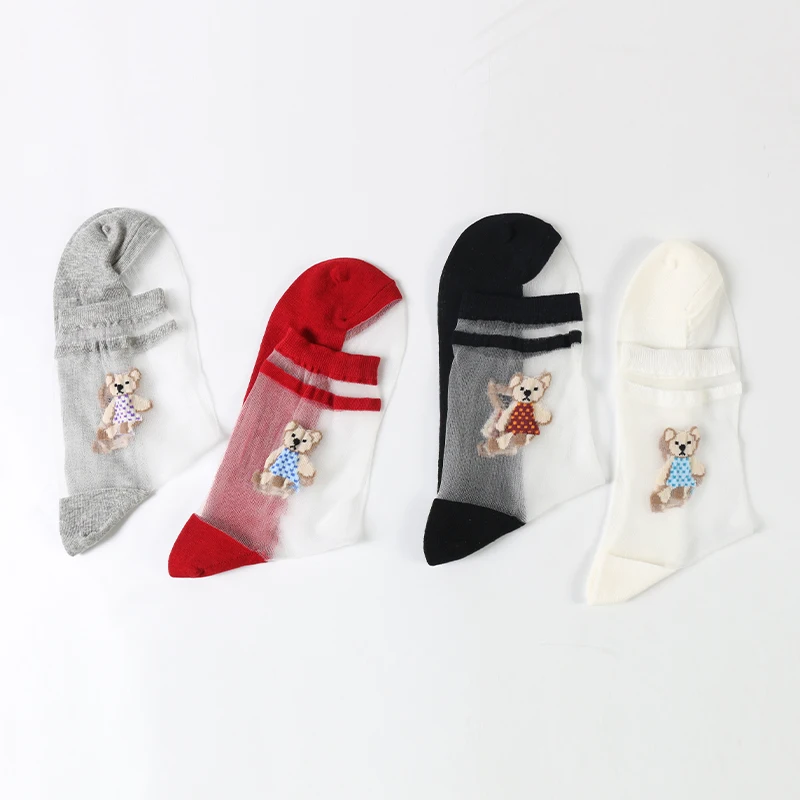 

DONGAI 4 Pairs Cute Cartoon Bear Women Cotton Short Socks 2020 Spring Summer Casual Lovely Kawaii Harajuku Female Fashion Sock