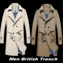 British Trench Men Slim Double Breasted Mens Long Trench Coat Trenchcoat Jacket Male Coat TBusiness Casual rench