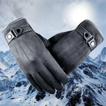 

New Arrive Free Size Classical Outdoor Men Winter Warm Motorcycle Gloves Black Brown Rowan Faux Suede Glove Mittens For Men